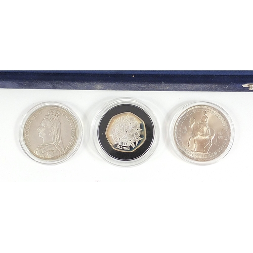 1630 - Collection of British coinage, some silver proof and silver including 1889 crown, 1995 World War II ... 