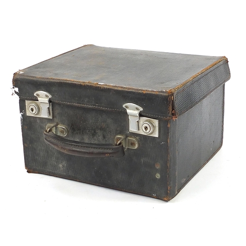 395 - Vintage leather doctor's travelling medical case with various implements, lift up top and fold down ... 