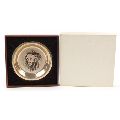 2221 - Bernard Buffet lion design circular silver plate with frame and box by John Pinches for Franklin Min... 