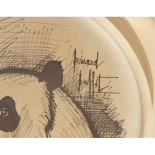 2220 - Bernard Buffet panda design circular silver plate with frame and box by John Pinches for Franklin Mi... 