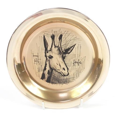 2219 - Bernard Buffet giraffe design circular silver plate with frame and box, by John Pinches for Franklin... 