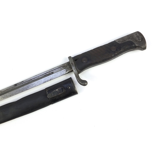 2359 - German military interest long bayonet with scabbard, the steel blade impressed V C Schilling