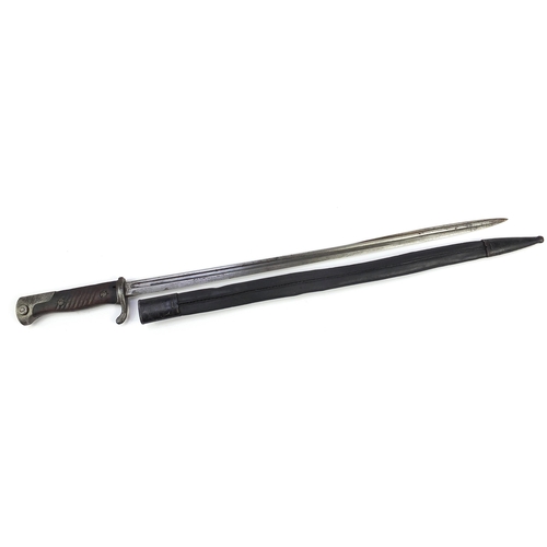 2359 - German military interest long bayonet with scabbard, the steel blade impressed V C Schilling