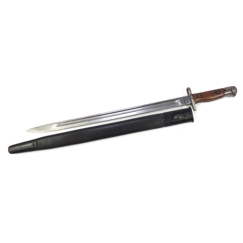 2362 - British military bayonet with scabbard and steel blade impressed Sanderson, 57.5cm in length