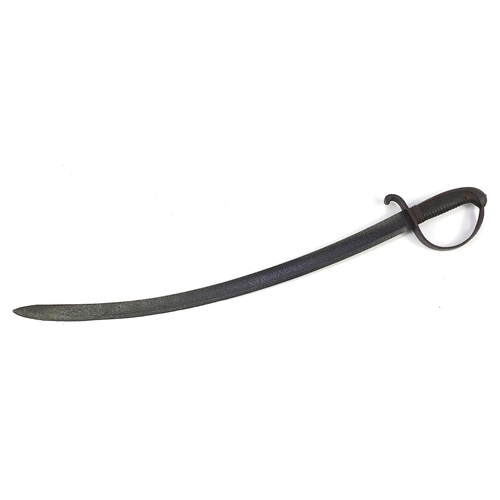 2355 - Georgian military interest sabre with leather handle and steel blade, 89cm in length