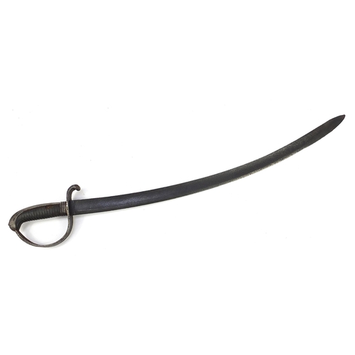 2355 - Georgian military interest sabre with leather handle and steel blade, 89cm in length