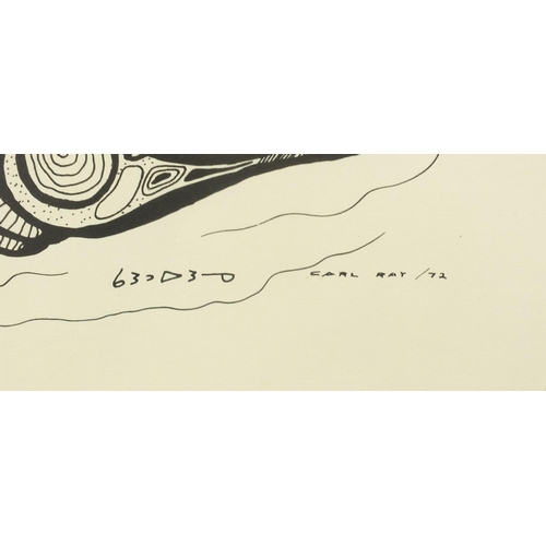 175 - Carl Ray '72 - Circle of Life, 1970s Canadian ink on paper, inscribed verso Canadian Inuit artist mu... 