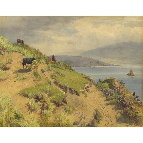 478 - Charles Davidson - Scottish Highland landscape with cattle grazing before a loch, 19th century penci... 