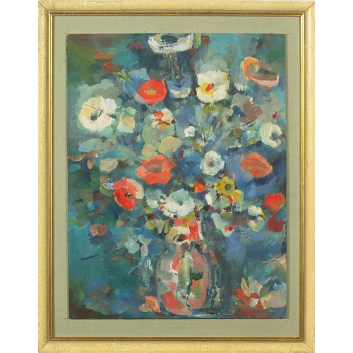 1004 - Elizabeth Ardagh - Still life flowers in a vase, oil on board, mounted and framed, 42cm x 32cm exclu... 