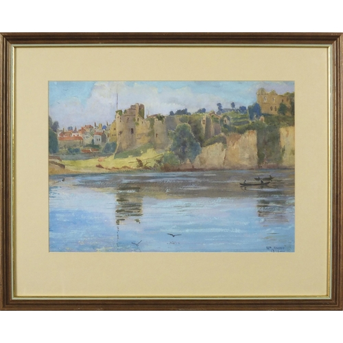 1025 - William Norris 1896 - View of Chepstow Castle from the River Wye, late 19th century signed watercolo... 