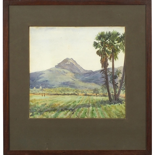 1298 - Irene Dunlop 1926 - In the Shadow of Cape Town Mountain, South African school signed watercolour, mo... 