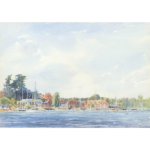 1321 - Barry Arthur Peckham '85 - Sailing vessels moored at Hamble-le-Rice, signed watercolour, mounted, fr... 