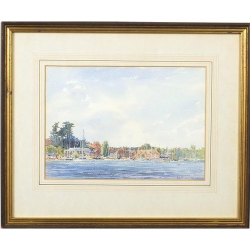 1321 - Barry Arthur Peckham '85 - Sailing vessels moored at Hamble-le-Rice, signed watercolour, mounted, fr... 