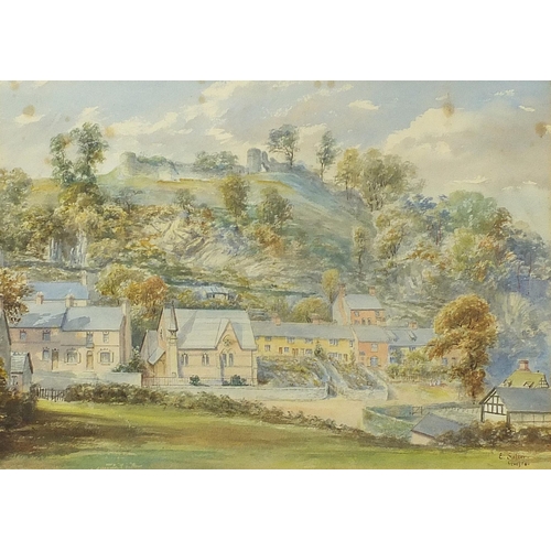 1001 - Emily K Salter 1894 - Rural landscape with buildings before hills, possibly Malvern, and Georgian co... 