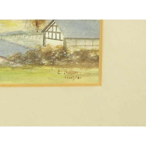 1001 - Emily K Salter 1894 - Rural landscape with buildings before hills, possibly Malvern, and Georgian co... 