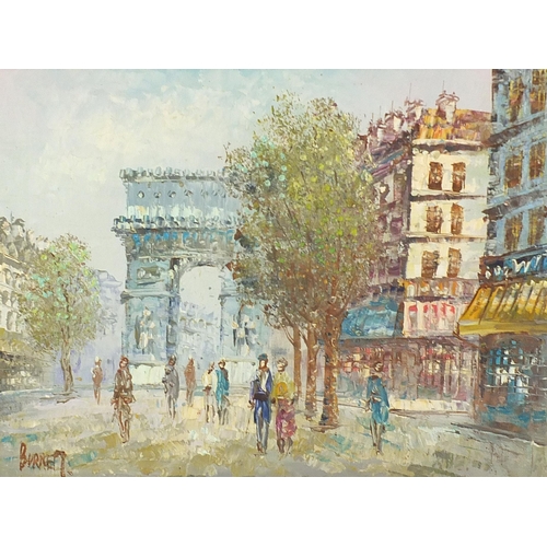 1322 - Burnett - Parisian street scenes with figures, set of three Impressionist oil on boards, each mounte... 