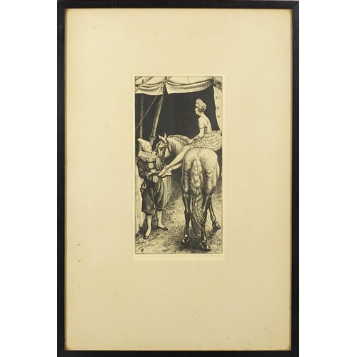 219 - Dame Laura Knight - The Bareback Rider, pencil signed etching, C Dingley labels verso, mounted, fram... 