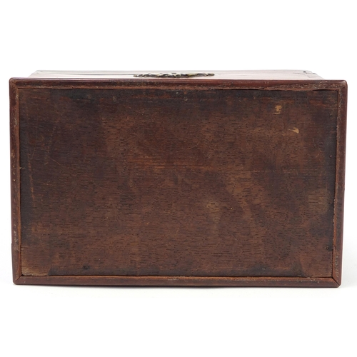 1212 - Georgian mahogany tea caddy with brass carrying handle, 11.5cm H x 23cm W x 14.5cm D