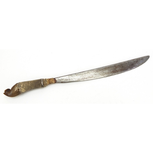 441 - Middle Eastern hunting knife with horn handle, possibly rhinoceros, 47cm in length