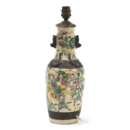 1180 - Chinese porcelain crackle glaze vase with animalia handles, hand painted in the famille rose palette... 