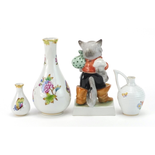 456 - Herend, Hungarian porcelain including two vases, handled jug and oval dish hand painted with insects... 