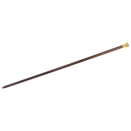 516 - Snakewood walking stick with gold plated pommel impressed Beicox London, 92cm in length