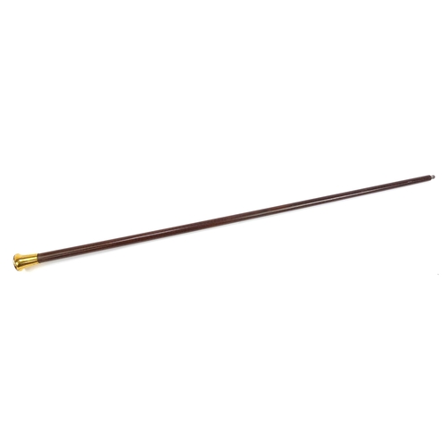 516 - Snakewood walking stick with gold plated pommel impressed Beicox London, 92cm in length