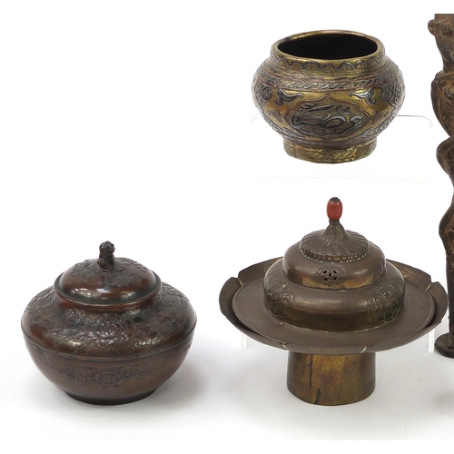 433 - *WITHDRAWN*Chinese, Islamic and African sundry items including a Chinese brass lotus bowl, Japanese ... 