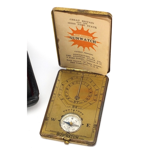 671 - Ansonia Sun watch and Estyma travel clock, the largest 18cm wide