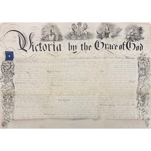 1475 - Victorian vellum patent document presented to William Isaac Palmer for improvements in machinery or ... 