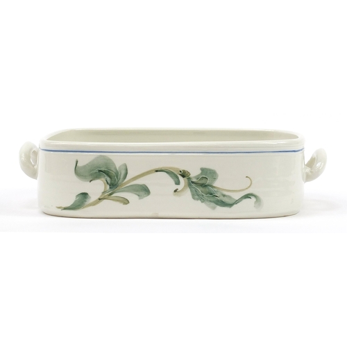 1176 - Large Johnathan Chiswell Jones twin handled casserole dish hand painted with fish, 39cm wide