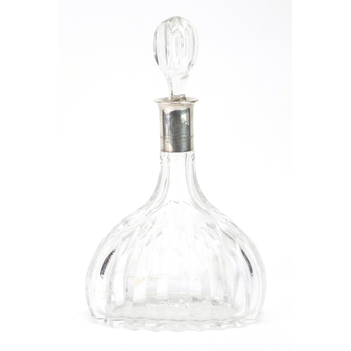 2225 - Tennis interest German cut glass decanter with silver collar engraved International Championship of ... 