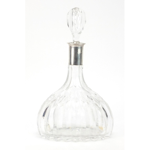 2225 - Tennis interest German cut glass decanter with silver collar engraved International Championship of ... 