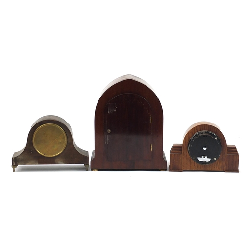 1181 - Three mantle clocks including an Art Deco Elliott clock and inlaid mahogany striking clock, the larg... 