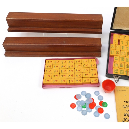 1362 - Chinese Mahjong set with wooden tile stands