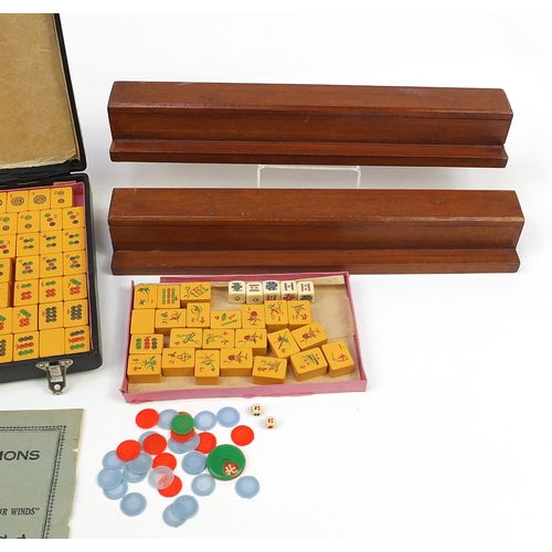 1362 - Chinese Mahjong set with wooden tile stands