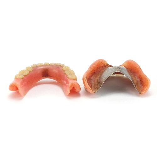 2158 - Pair of dentures with gold fillings and white metal plate housed in a Boucheron 180 New Bond Street ... 