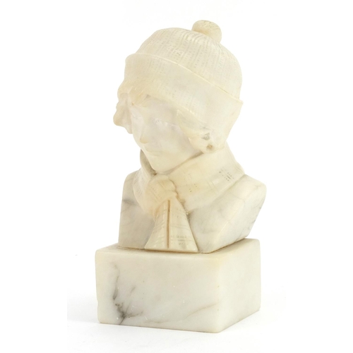 577 - 19th century Italian carved marble bust of a young girl wearing a scarf, 16.5cm high