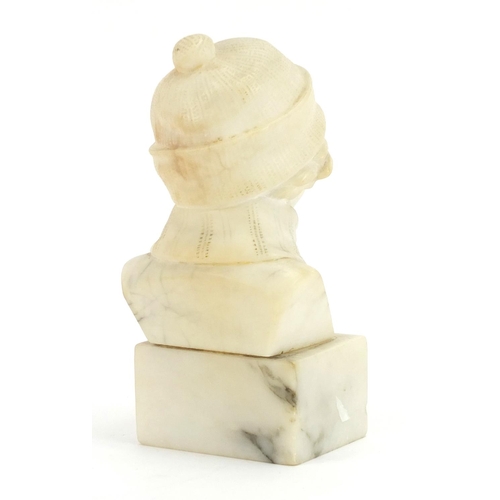 577 - 19th century Italian carved marble bust of a young girl wearing a scarf, 16.5cm high