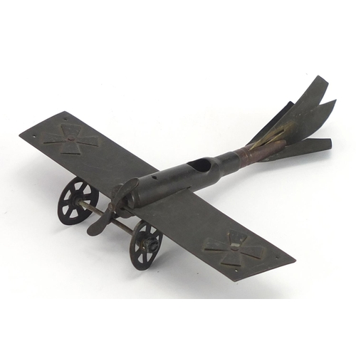 2332 - British military trench art model of a German plane, 12.5cm in length