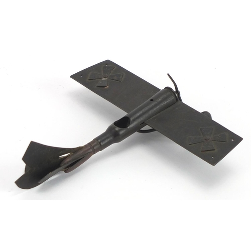 2332 - British military trench art model of a German plane, 12.5cm in length