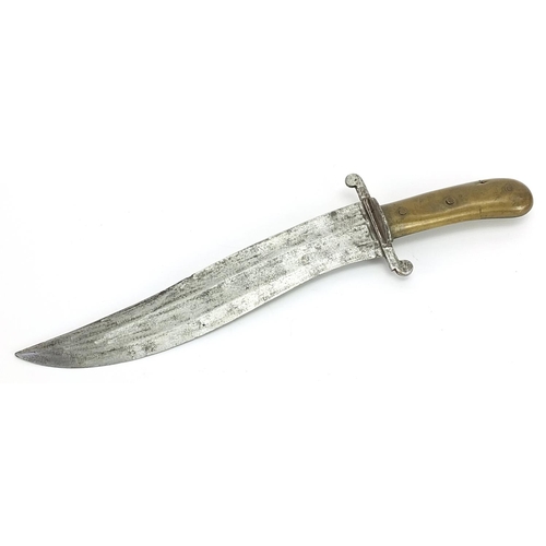 2368 - Hunting knife with brass handle and steel blade, 36.5cm in length