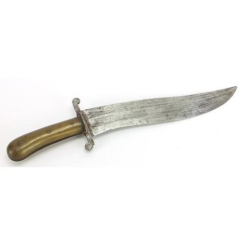 2368 - Hunting knife with brass handle and steel blade, 36.5cm in length