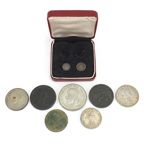 1590 - George III and later British coinage including two 1814 maundy coins and 1935 Rocking Horse crown