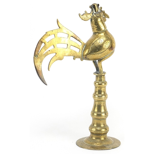 435 - Antique Islamic brass model of a cockerel, 25.5cm high