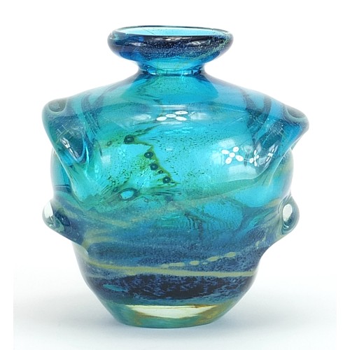 468 - Mdina colourful glass vase with handles, 14cm high