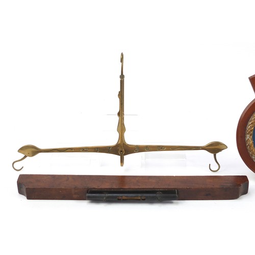 686 - Sundry items including a naval interest cast metal Alaric plaque, mahogany and metal spirit level an... 