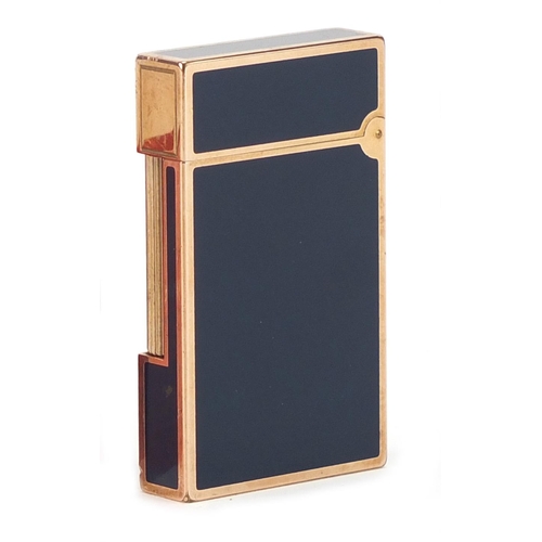 127 - S J Dupont gold plated and blue enamel pocket lighter with certificate numbered 651010, the largest ... 