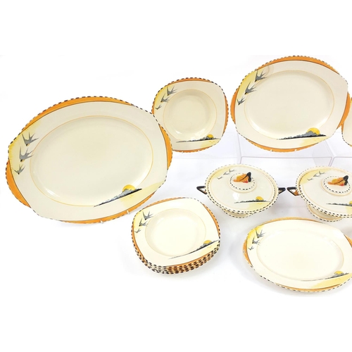 253 - Art Deco Burleigh Ware Sun Ray dinner ware, reg shape 772000, including meat platter and lidded ture... 