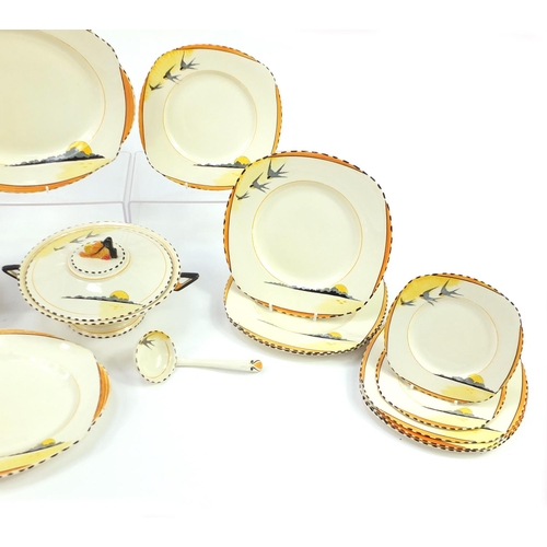 253 - Art Deco Burleigh Ware Sun Ray dinner ware, reg shape 772000, including meat platter and lidded ture... 